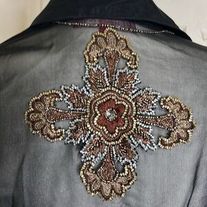 Vintage 90's Y2K  Aftershock 100% Silk Blouse Small Goth Witchy Grunge Cross